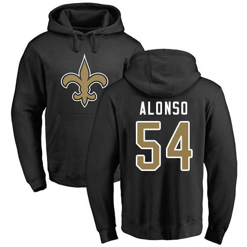 Men New Orleans Saints Black Kiko Alonso Name and Number Logo NFL Football #54 Pullover Hoodie Sweatshirts->new orleans saints->NFL Jersey